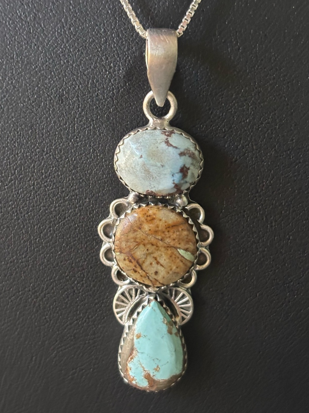 Golden Hills Turquoise three Stone 925 Silver Necklace